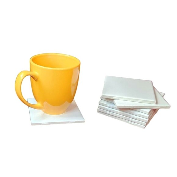 4.25 inch tiles set of 8 White Glazed, Glossy top, Great for crafts or walls. - Picture 1 of 5